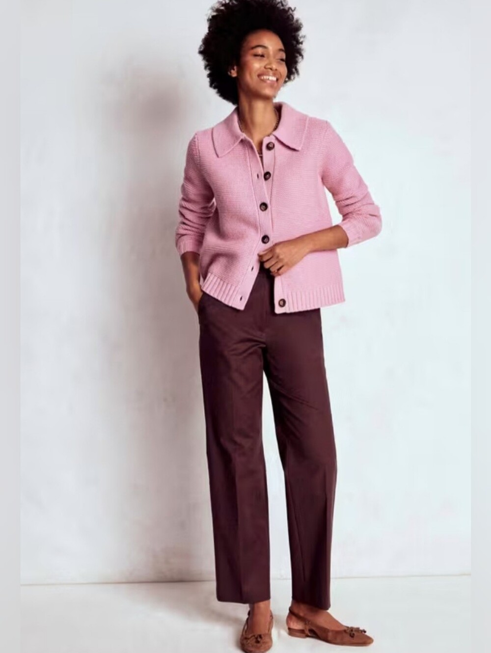Boden Women's Deep Burgundy Straight-Leg Twill Pants Sz 8. Office Academia Fall
